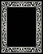 Ornate Scrollwork Black Cream Border Rug