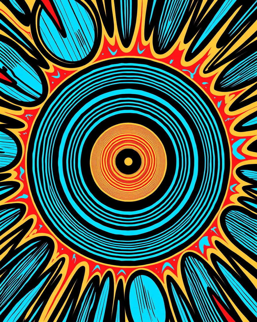 Vibrant Sunburst Concentric Rings Pattern Rug