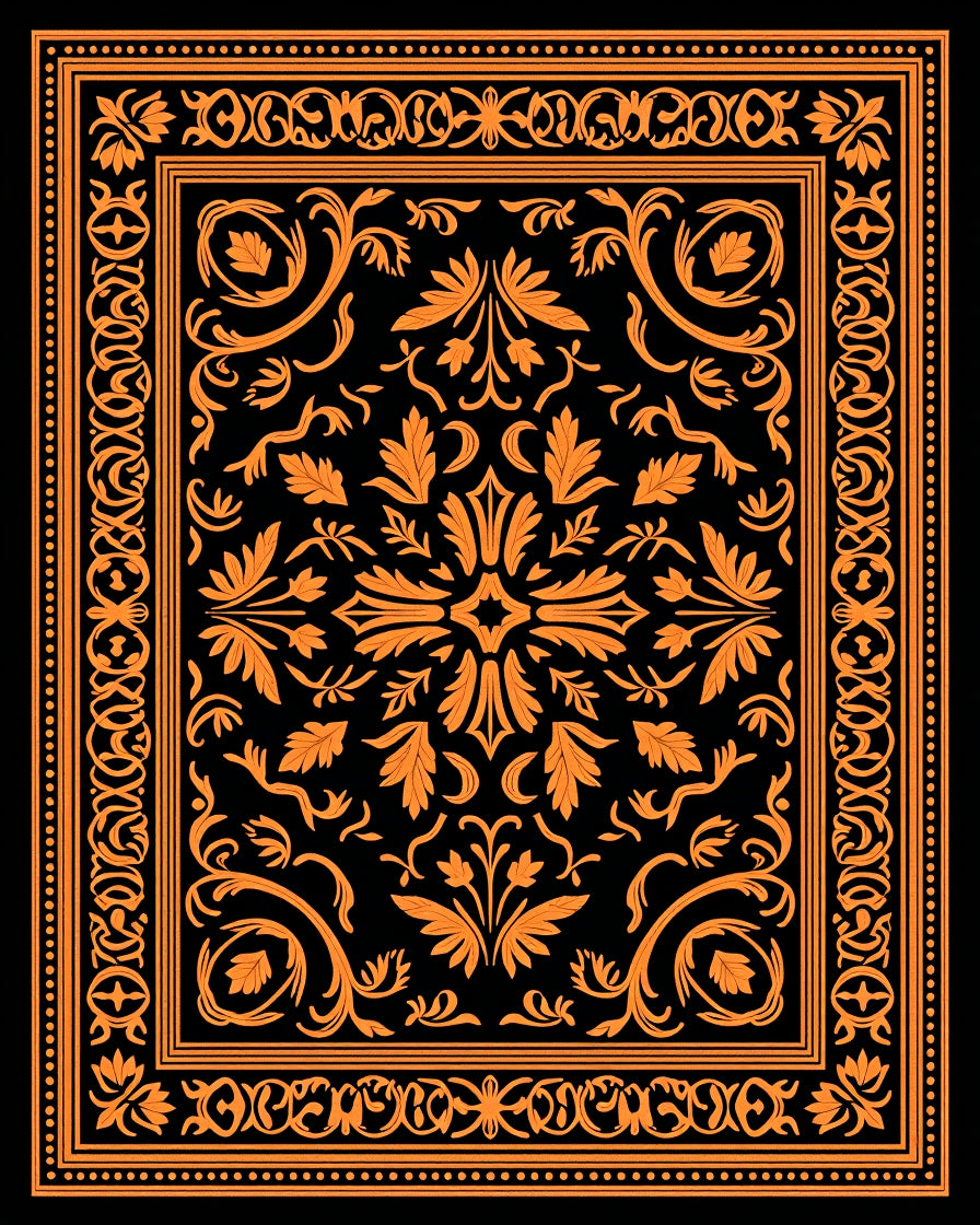 Ornate Floral Scrolled Frame Design Rug