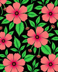 Coral Floral Green Leaf Pattern Rug