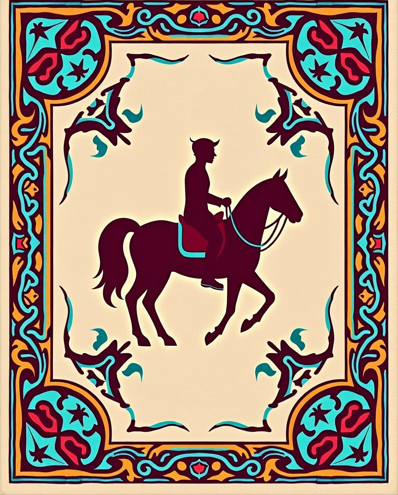 Ornate Horse Rider Pattern Rug