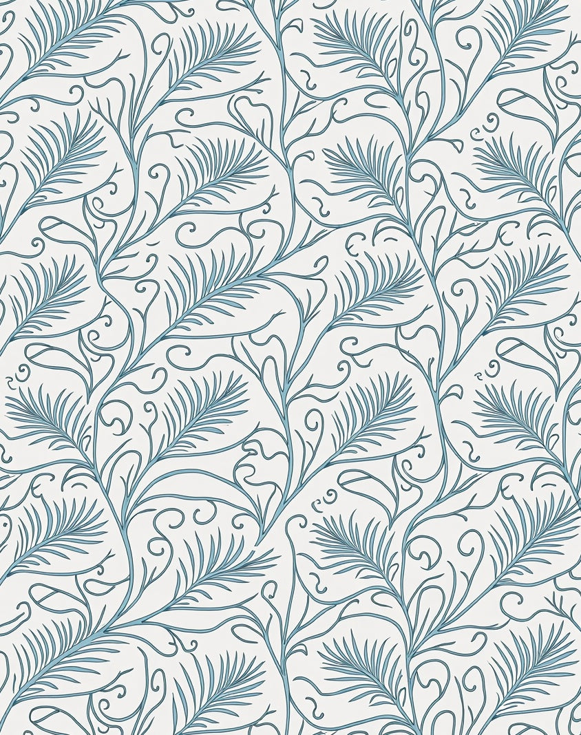 Teal Fern Swirl Pattern Accent Rug