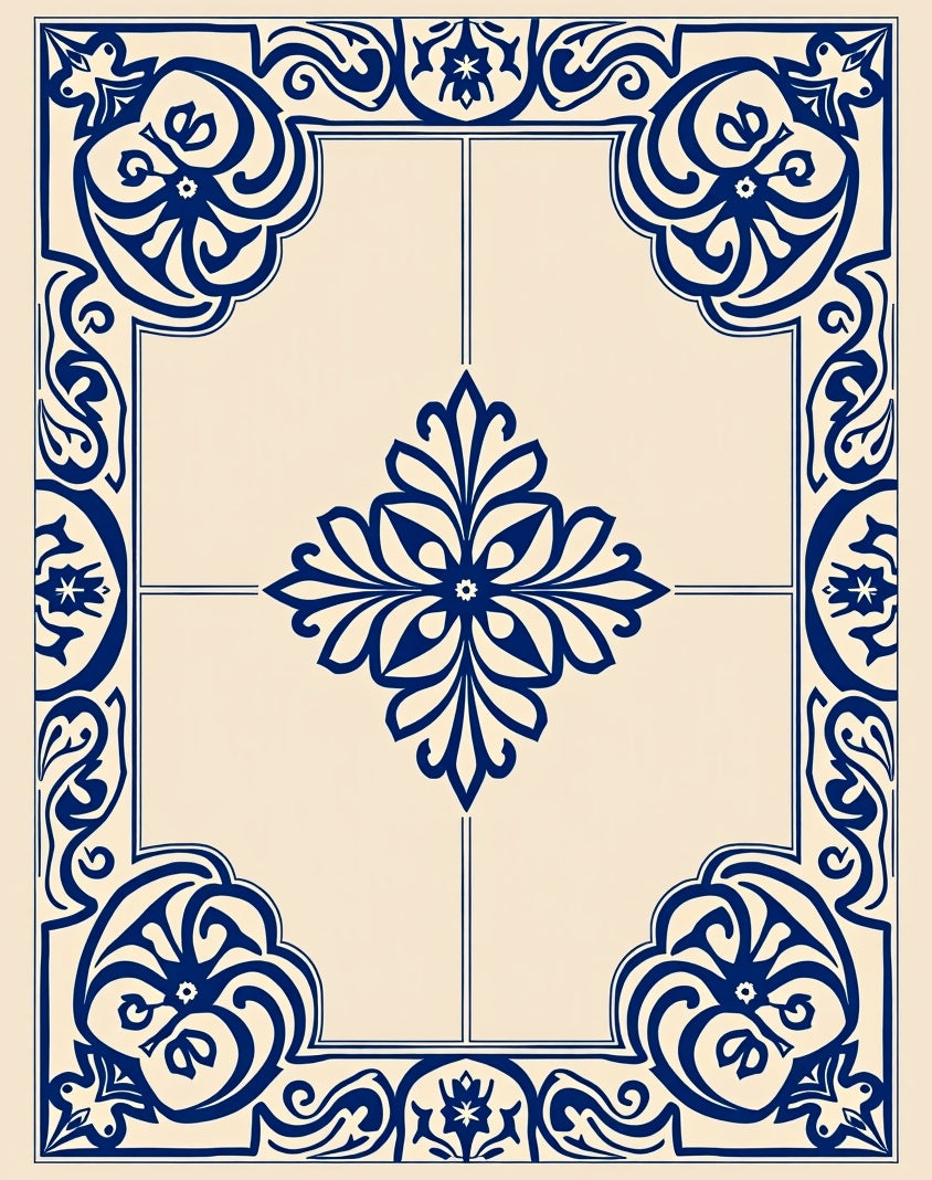 Elegant Blue Cream Floral Motif Rug