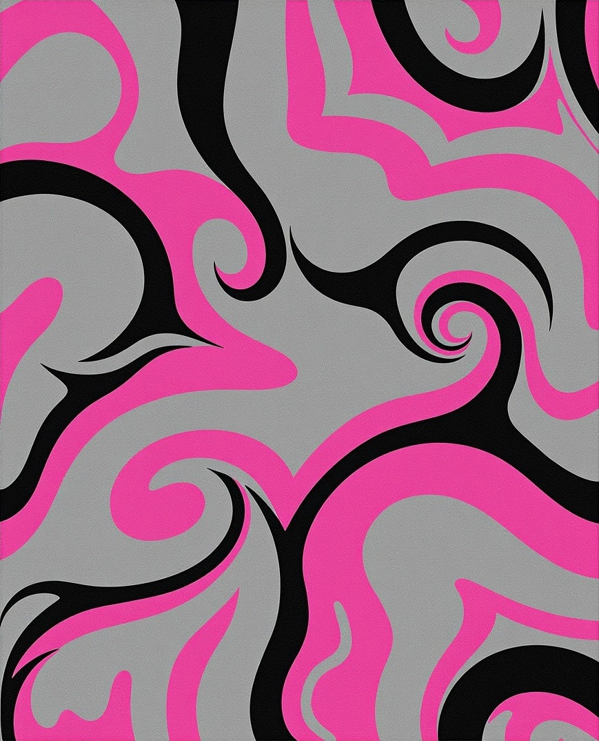 Modern Pink Black Swirl Pattern Rug