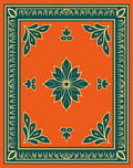 Orange Teal Floral Corner Pattern Rug