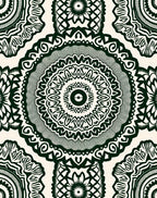 Dark Green Cream Mandala Print Rug