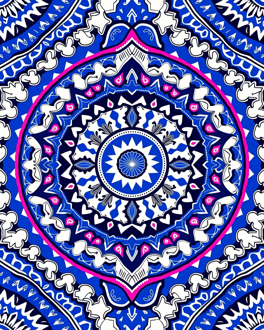Vibrant Blue Pink Mandala Design Rug