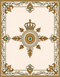Ornate Golden Crown Jewel Pattern Rug