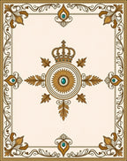 Ornate Golden Crown Jewel Pattern Rug