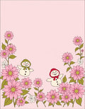 Cute Snowmen Pink Floral Border Rug