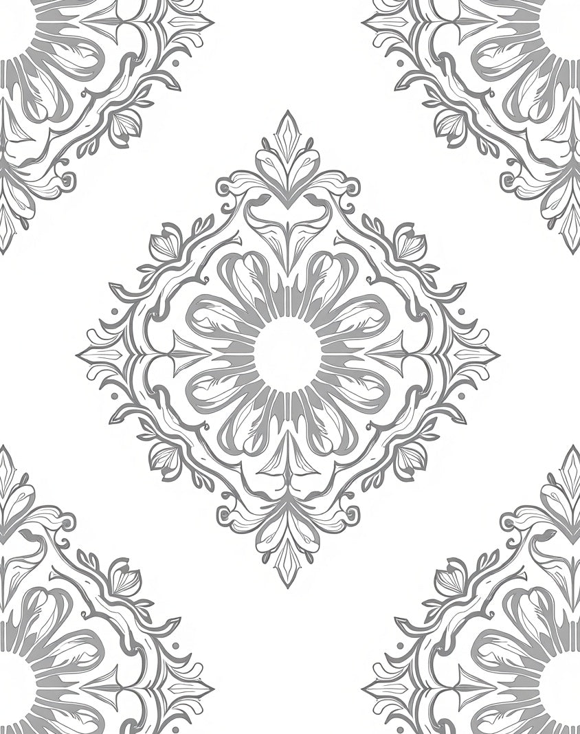 Classic Gray Floral Medallion Pattern Rug