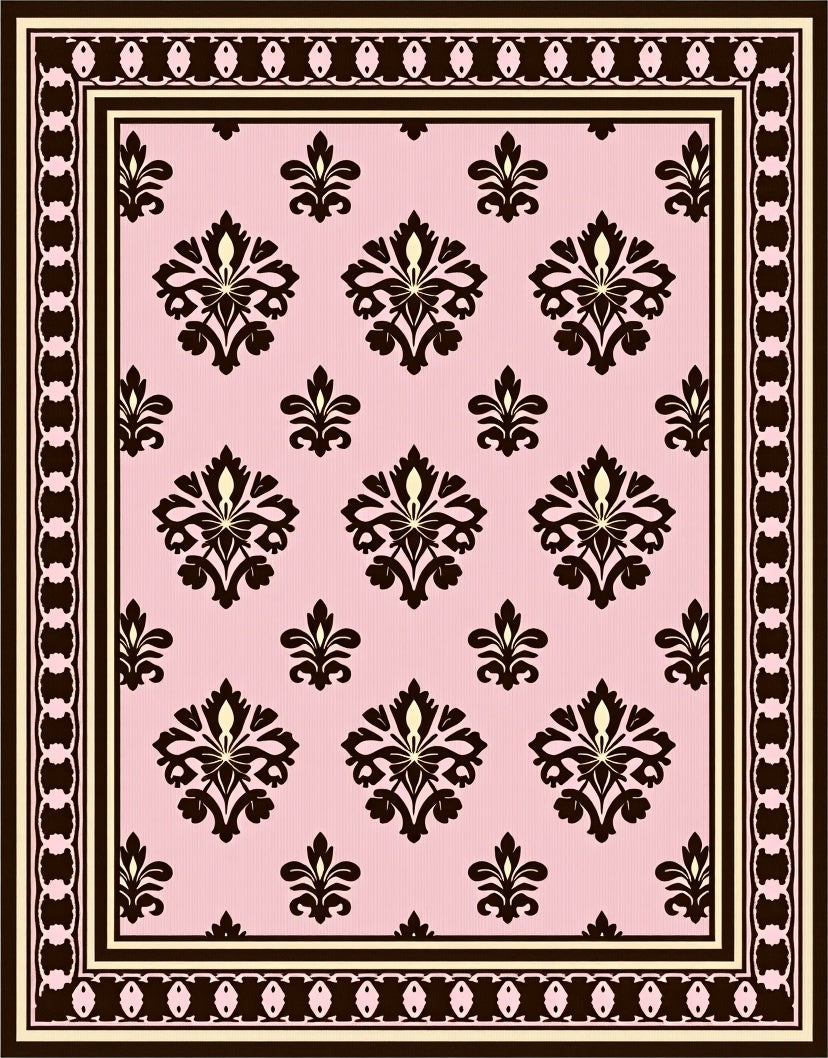 Classic Damask Floral Pattern Pink Rug