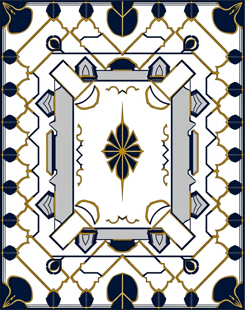 Geometric Symmetry Navy Gold Design Rug