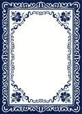Navy Floral Scroll Border Design Rug