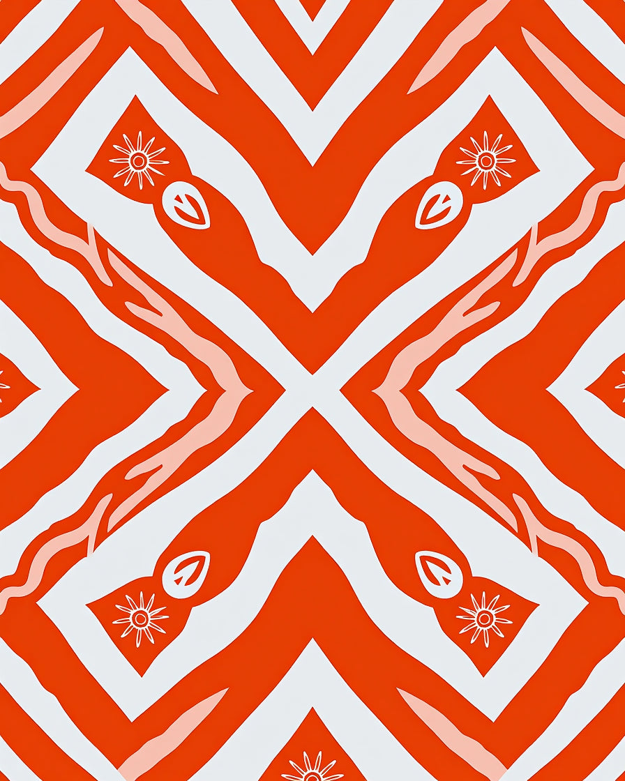 Vibrant Red White Abstract Pattern Design Rug