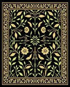 Golden Floral Vines On Black Design Rug