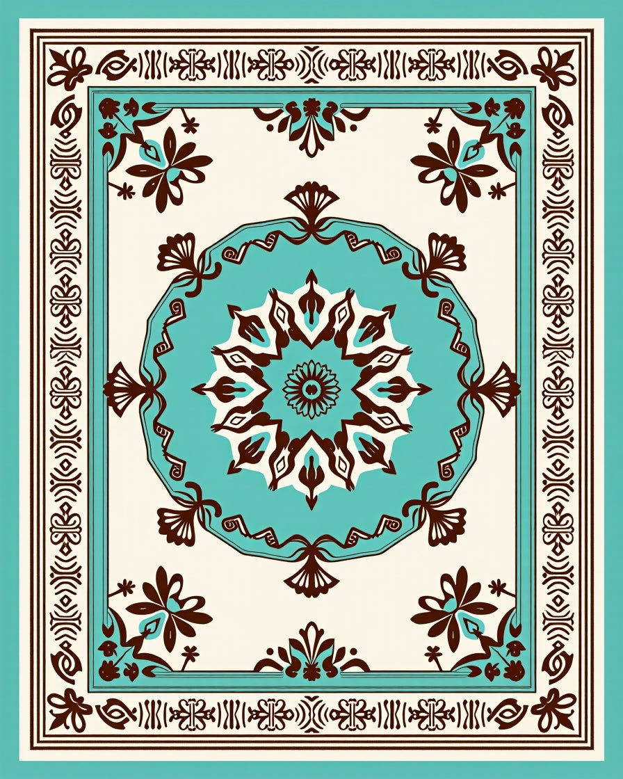 Turquoise Medallion Floral Border Rug