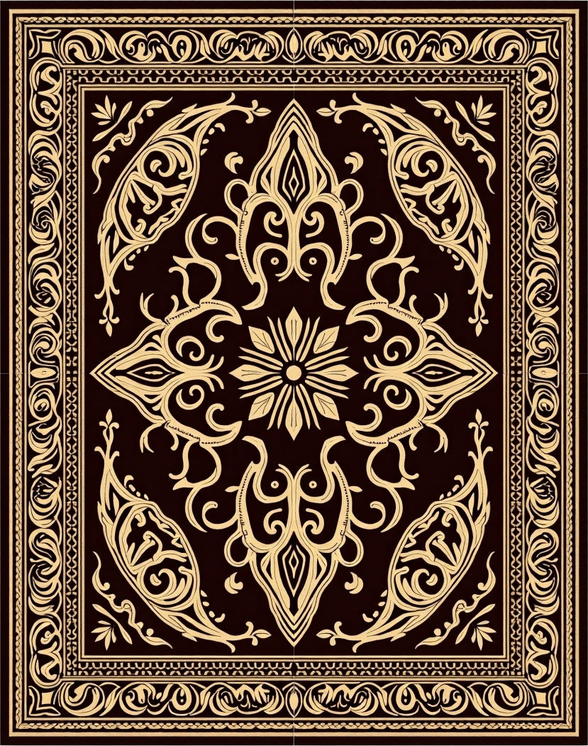 Elegant Tan Floral Scrollwork Design Rug