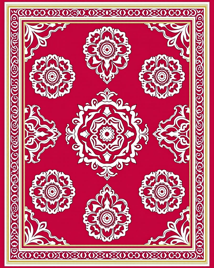 Ornate Floral Red Border Design Rug
