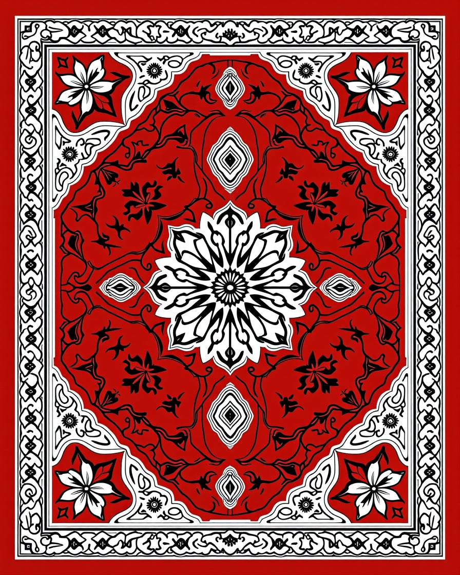 Vibrant Red Intricate Floral Pattern Rug