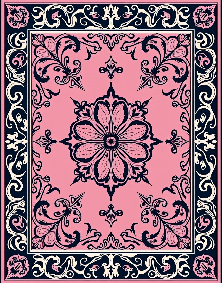Elegant Pink Floral Intricate Design Rug