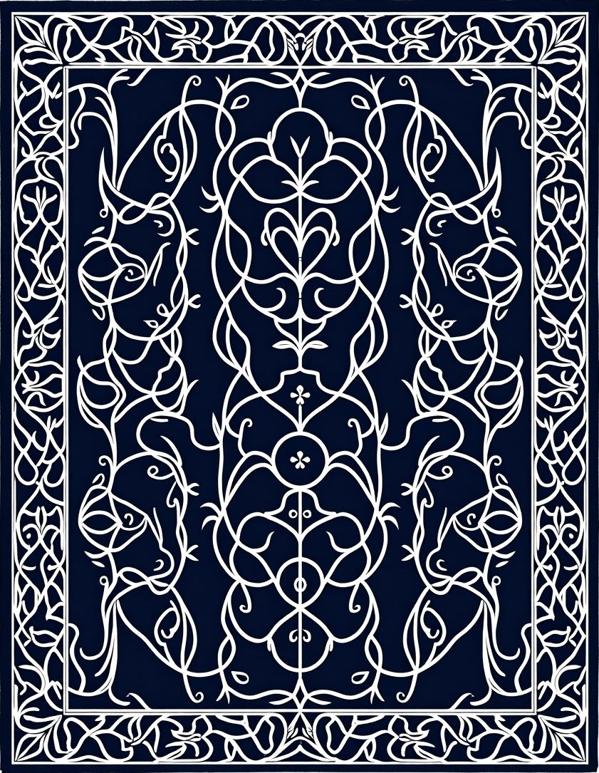 Ornate White Intertwined Floral Design Rug