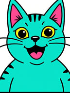 Whimsical Teal Cat Character Rug