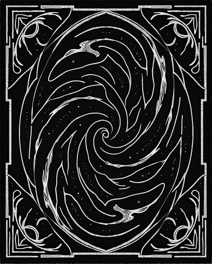Ornate Swirl White On Black Design Rug