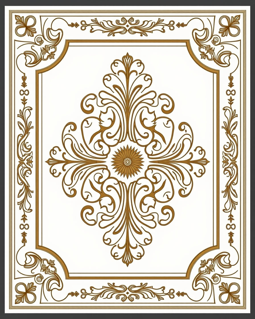 Ornate Gold Scrolling Floral Centerpiece Rug