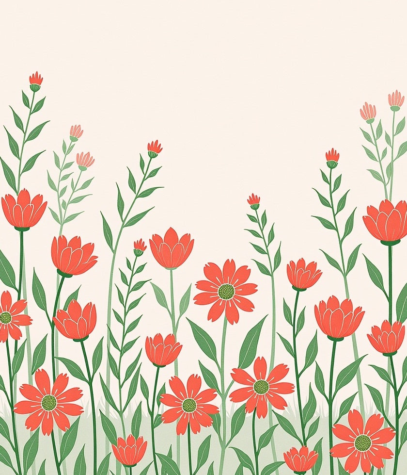 Coral Floral Field Pattern Rug