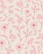 Pink Floral Outline Pattern Rug