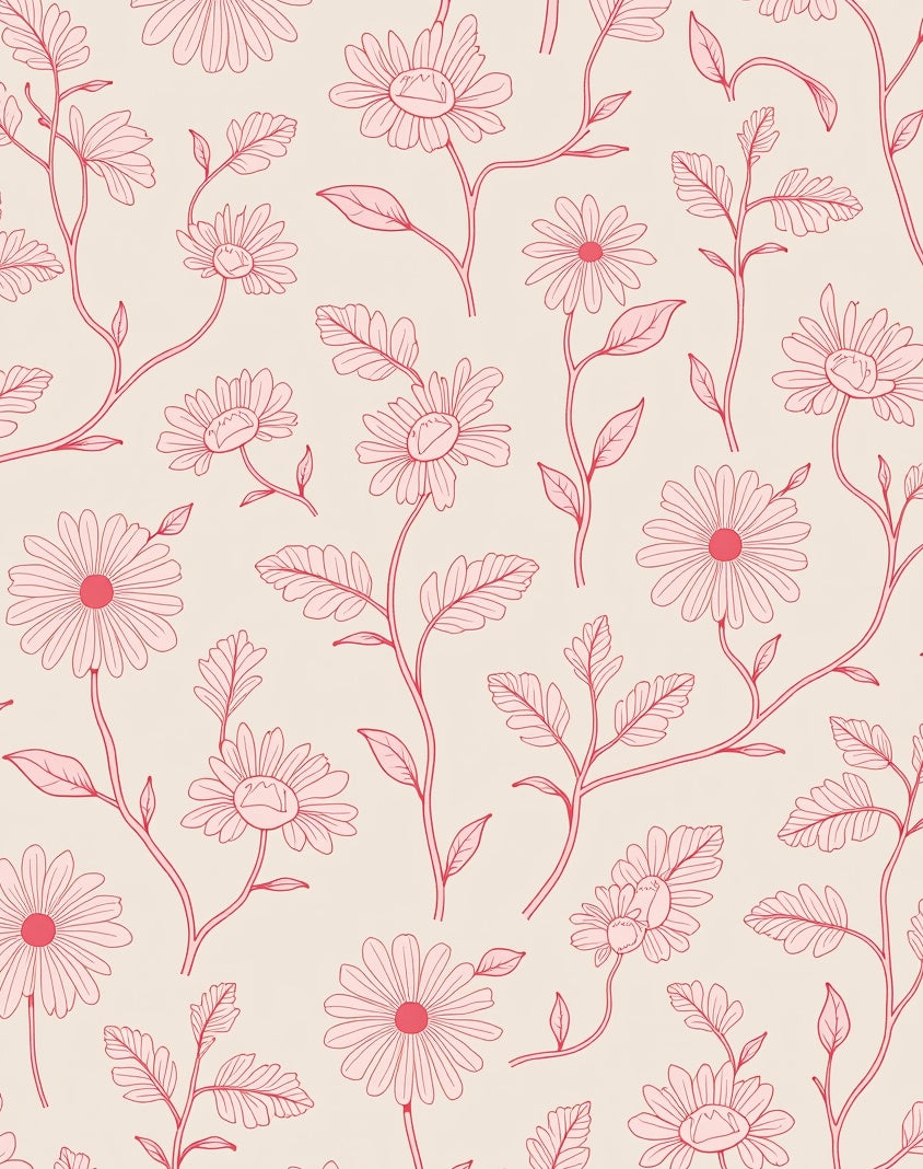Pink Floral Outline Pattern Rug