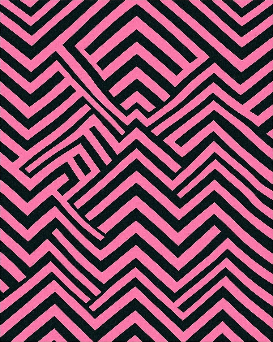Pink Black Geometric Maze Pattern Rug