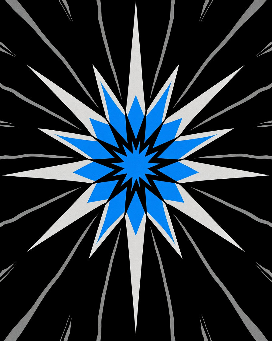 Dynamic Blue White Starburst Design Rug