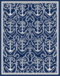 Navy Blue Anchor Scroll Pattern Design Rug