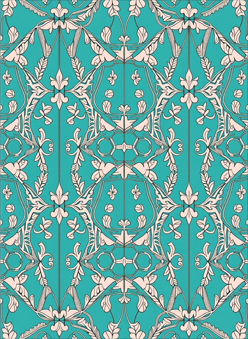 Elegant Teal Cream Floral Pattern Rug
