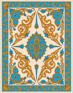 Ornate Floral Medallion Blue Gold Rug