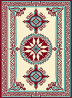 Maroon Teal Medallion Geometric Pattern Rug