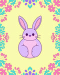 Cute Bunny with Floral Border Design Rug