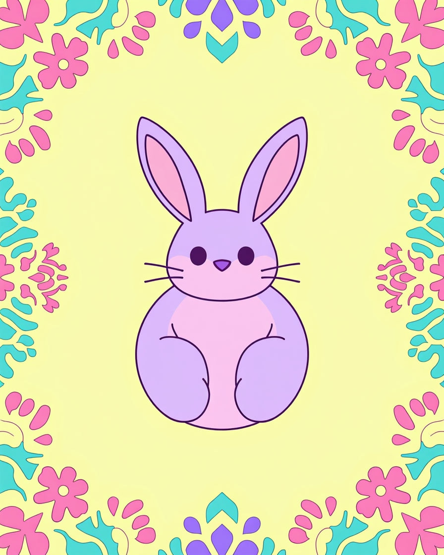 Cute Bunny with Floral Border Design Rug