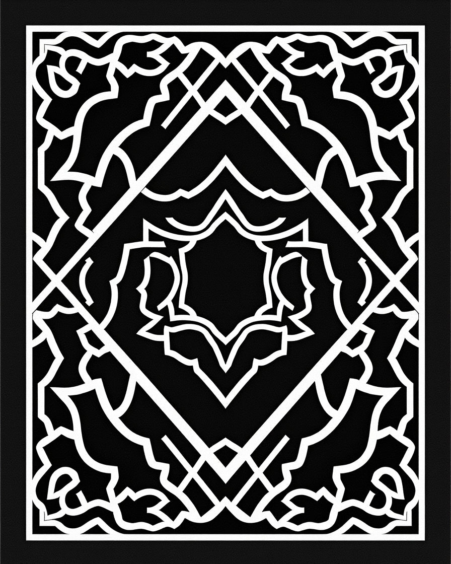 Intricate Black White Geometric Symmetry Rug