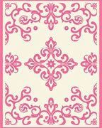 Pink Flourish Damask Pattern Rug