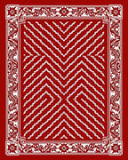 Classic Red White Chevron Border Rug