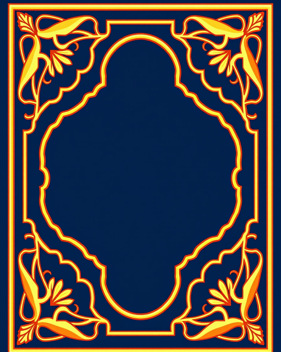 Ornate Golden Floral Arch Border Rug