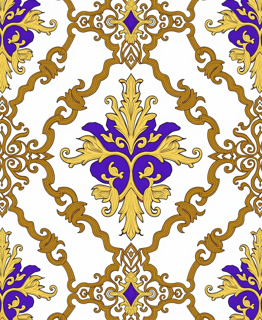 Regal Gold Purple Damask Style Rug