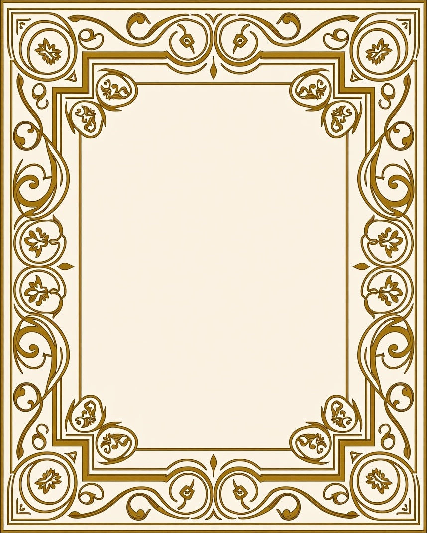 Ornate Gold Flourish Border Rug
