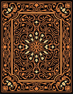 Rich Orange Black Floral Mandala Design Rug