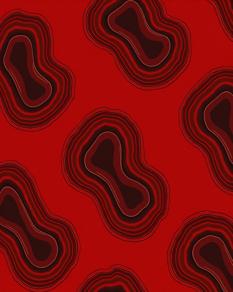 Concentric Organic Shapes Red Rug
