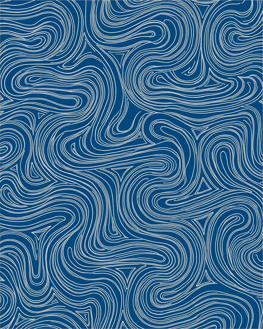 Blue Swirl Abstract Line Art Rug