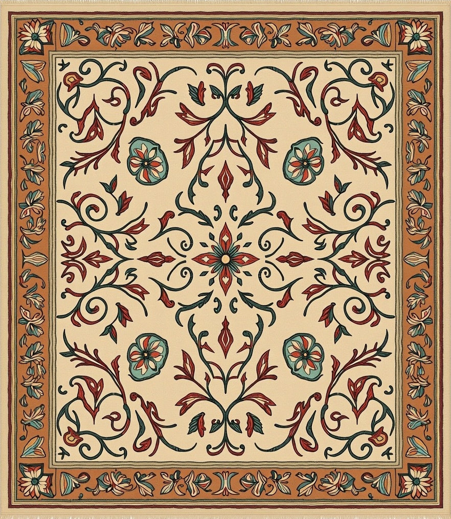 Elegant Floral Scroll Pattern Rug